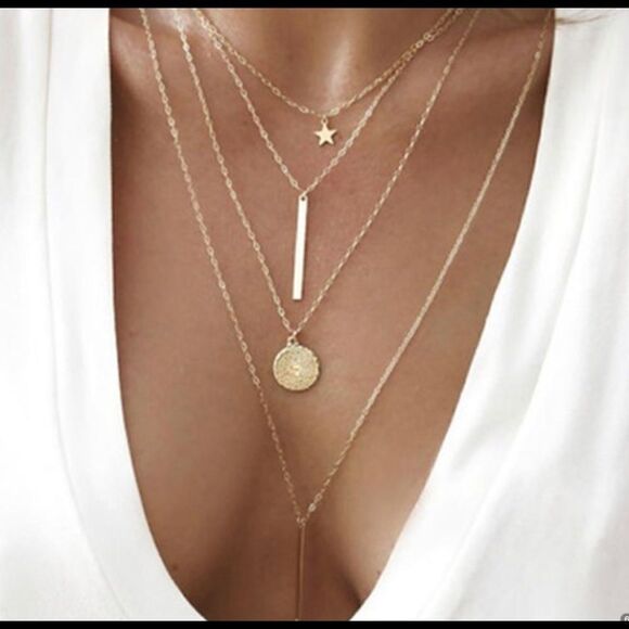 Boho Multilayer Circle Bar Pendant Necklace